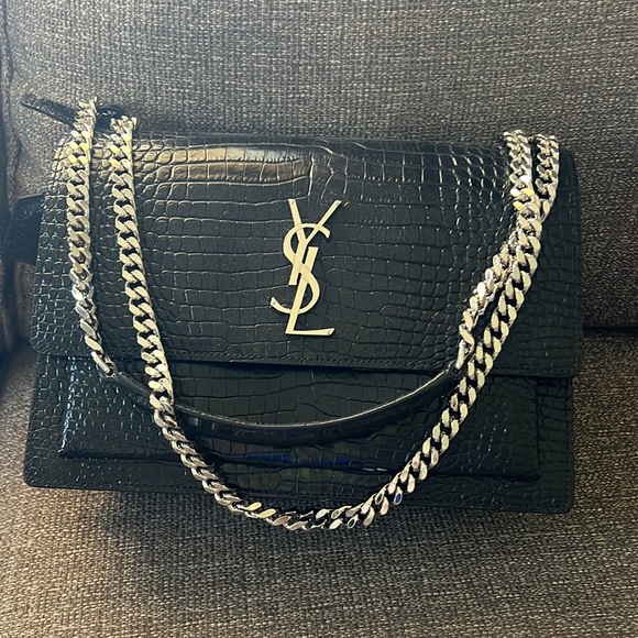 NWT YSL Sunset croc-embossed shoulder/crossbody bag. - Picture 4 of 6